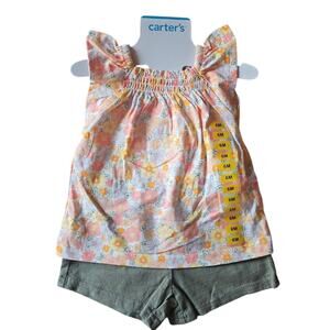 NWT Carters Baby Girl 6M Floral Top & Shorts Outfit 2Pc Summer Set